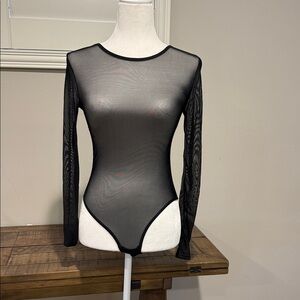 Chic Black Sheer Long Sleeve Bodysuit